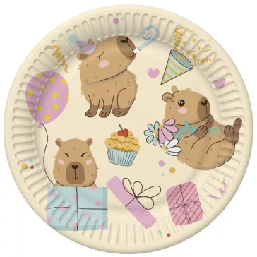 Happy Birthday Capybaras papírtányér 8 db-os 18 cm