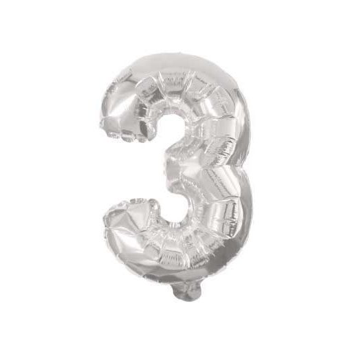 Mini 3-as Silver szám Fólia lufi 31 cm