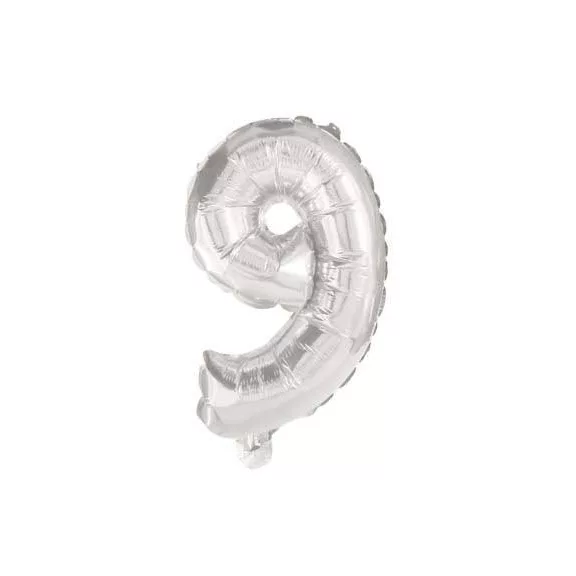 Mini 9-es szám Silver Fólia lufi 35 cm Mini 9-es szám Silver Fólia lufi 35 cm