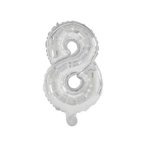 Óriás 8-as Silver szám fólia lufi 85 cm