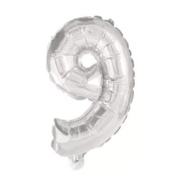 Óriás 9-es Silver szám fólia lufi 85 cm