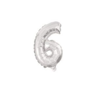 Ezüst Silver 6-os szám fólia lufi 10 cm