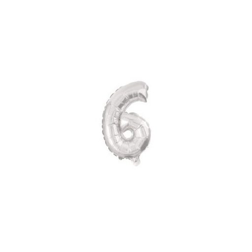 Ezüst Silver 6-os szám fólia lufi 10 cm