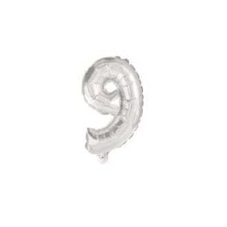 Ezüst Silver 9-es szám fólia lufi 10 cm