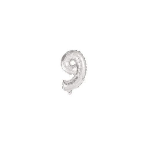 Ezüst Silver 9-es szám fólia lufi 10 cm