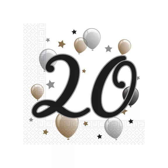 Happy Birthday 20 Milestone szalvéta 20 db-os 33x33 cm Happy Birthday 20 Milestone szalvéta 20 db-os 33x33 cm