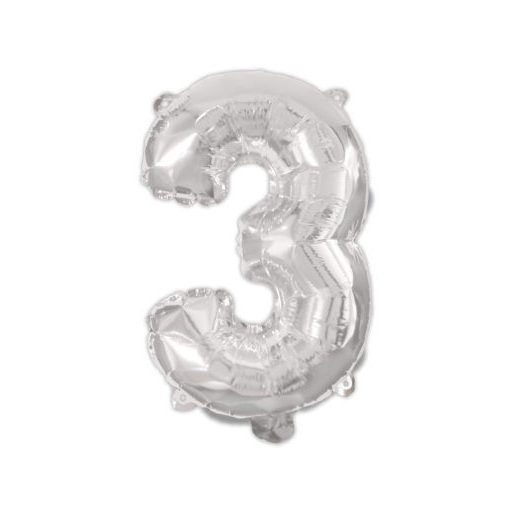 Ezüst Silver 3-as szám fólia lufi 95 cm