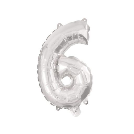 Ezüst Silver 6-os szám fólia lufi 95 cm
