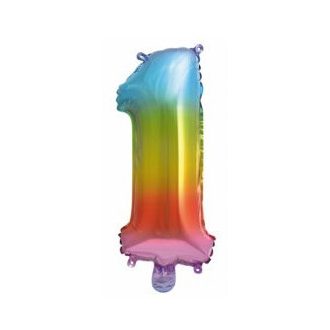   Színes Multicolour Metallic mini 1-es szám fólia lufi 34 cm