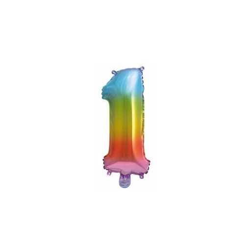Színes Multicolour Metallic mini 1-es szám fólia lufi 34 cm