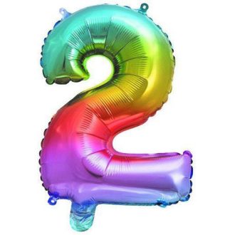   Színes Multicolour Metallic mini 2-es szám fólia lufi 32 cm