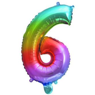   Színes Multicolour Metallic mini 6-os szám fólia lufi 36 cm