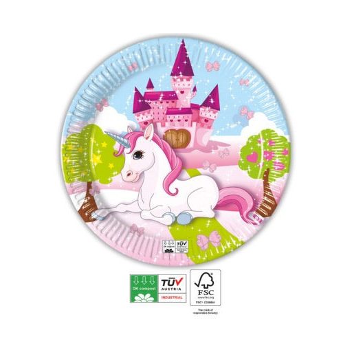 Unikornis Castle papírtányér 8 db-os 23 cm FSC