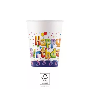 Happy Birthday Multicolor papír pohár 8 db-os 200 ml FSC
