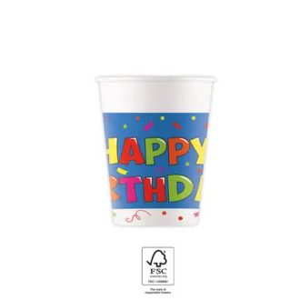 Happy Birthday Kokliko papír pohár 8 db-os 200 ml FSC