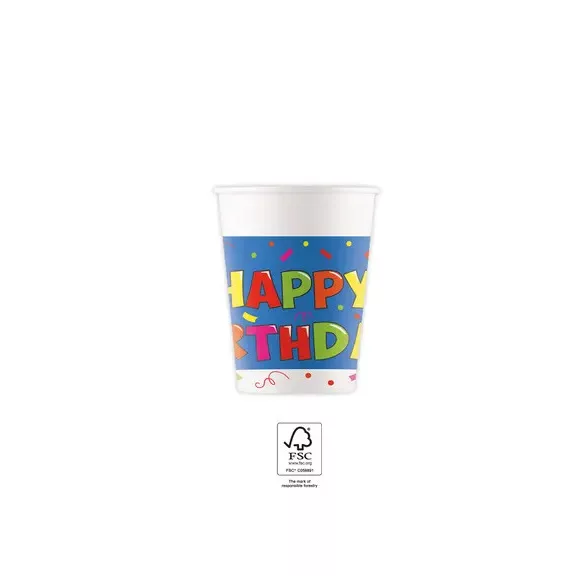 Happy Birthday Kokliko papír pohár 8 db-os 200 ml FSC Happy Birthday Kokliko papír pohár 8 db-os 200 ml FSC