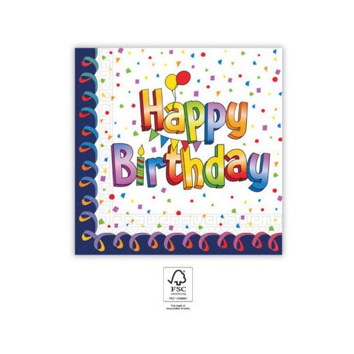 Happy Birthday Multicolor szalvéta 20 db-os 33x33 cm FSC