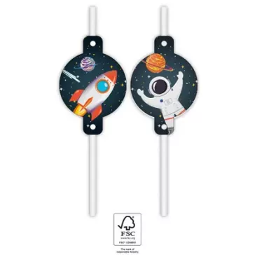 Űr Rocket Space papír szívószál, 4 db-os szett FSC