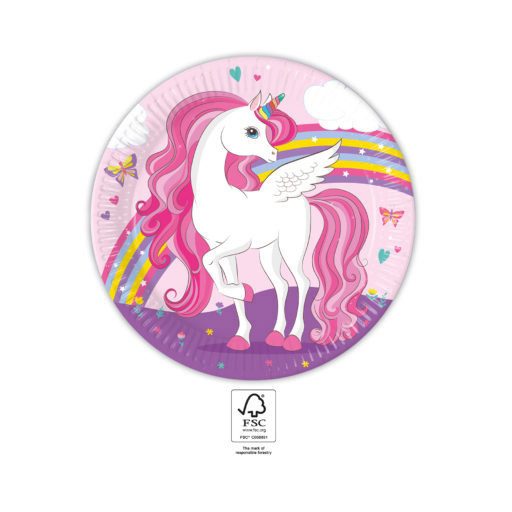 Unikornis Rainbow Colors papírtányér 8 db-os 23 cm FSC