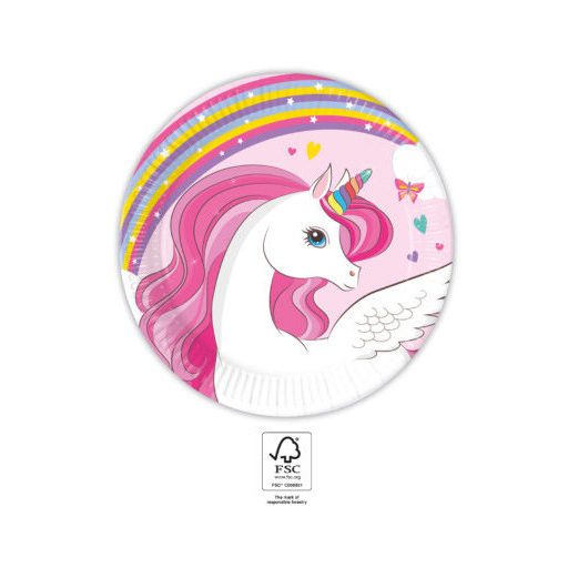 Unikornis Rainbow Colors papírtányér 8 db-os 20 cm FSC