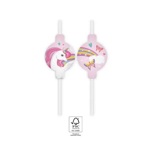 Unikornis Rainbow Colors papír szívószál, 4 db-os szett FSC