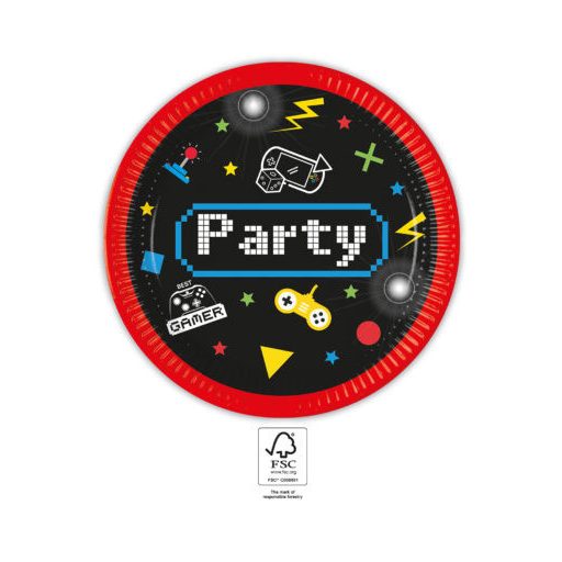 Gaming Party papírtányér 8 db-os 23 cm FSC