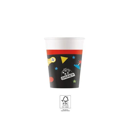 Gaming Party papír pohár 8 db-os 200 ml FSC