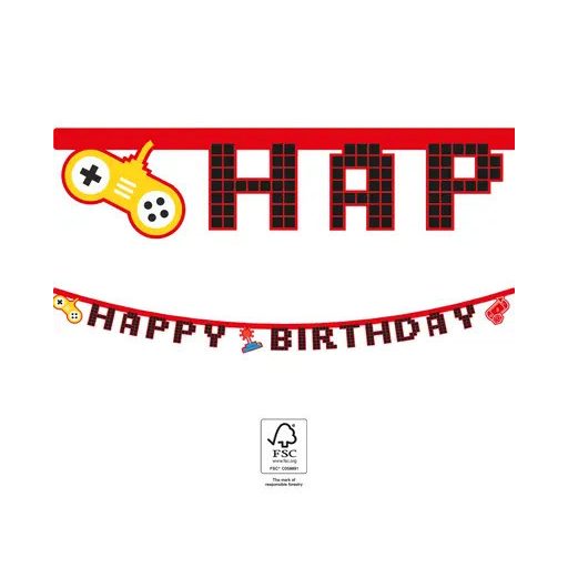 Gaming Party Happy Birthday felirat FSC 2 m