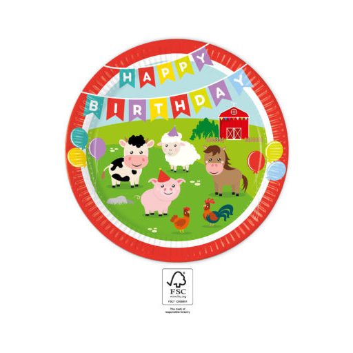 Farm Party papírtányér 8 db-os 23 cm FSC