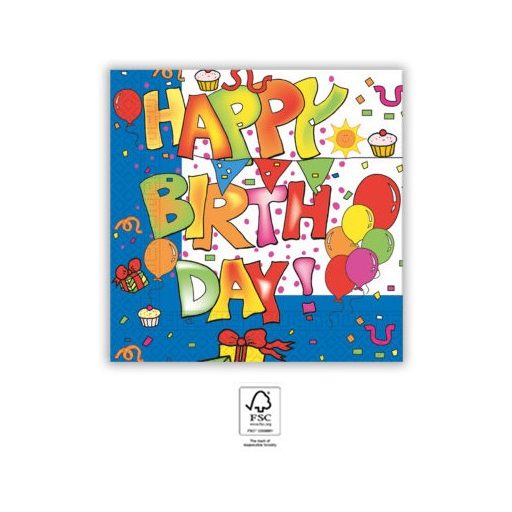 Happy Birthday Kokliko szalvéta 20 db-os 33x33 cm FSC