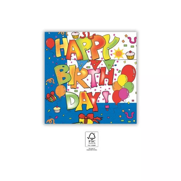 Happy Birthday Kokliko szalvéta 20 db-os 33x33 cm FSC Happy Birthday Kokliko szalvéta 20 db-os 33x33 cm FSC