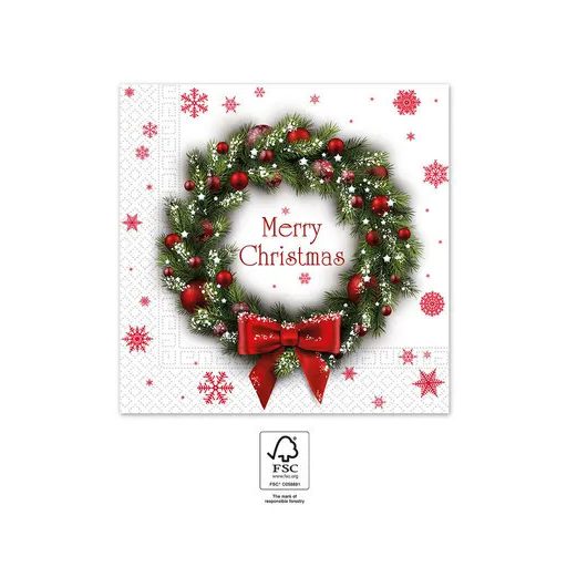 Karácsonyi Merry Xmas Wreath szalvéta 20 db-os 33x33 cm FSC