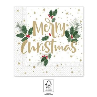 Karácsonyi Holly Merry szalvéta 20 db-os 33x33 cm FSC