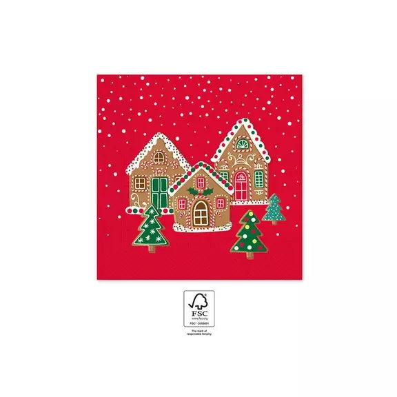 Karácsonyi Gingerhouses szalvéta 20 db-os 33x33 cm FSC Karácsonyi Gingerhouses szalvéta 20 db-os 33x33 cm FSC