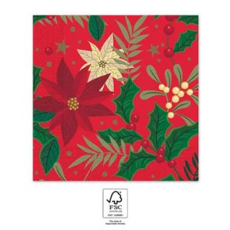Karácsonyi Holly Poinsettia szalvéta 20 db-os 33x33 cm FSC