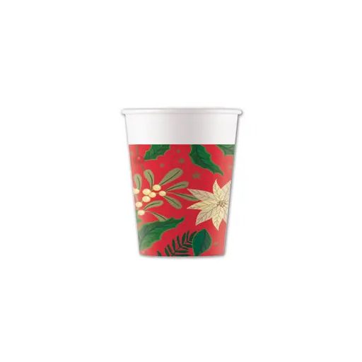 Karácsonyi Holly Poinsettia papír pohár 8 db-os 200 ml FSC