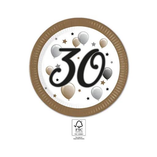 Happy Birthday 30 Milestone papírtányér 8 db-os 23 cm FSC