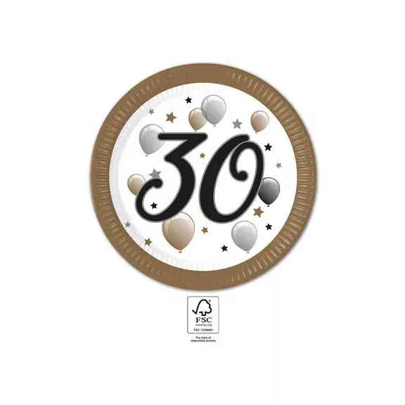 Happy Birthday 30 Milestone papírtányér 8 db-os 23 cm FSC Happy Birthday 30 Milestone papírtányér 8 db-os 23 cm FSC