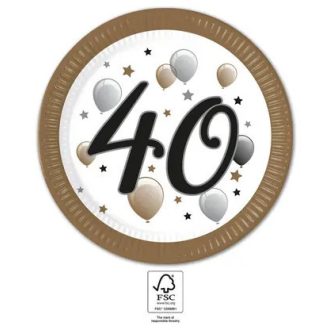Happy Birthday 40 Milestone papírtányér 8 db-os 23 cm FSC