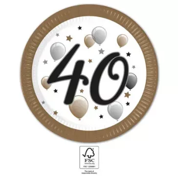 Happy Birthday 40 Milestone papírtányér 8 db-os 23 cm FSC