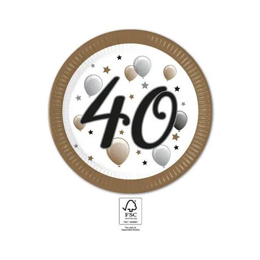 Happy Birthday 40 Milestone papírtányér 8 db-os 23 cm FSC