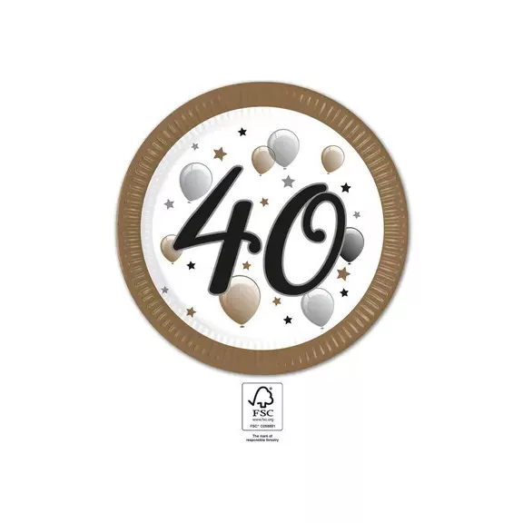 Happy Birthday 40 Milestone papírtányér 8 db-os 23 cm FSC Happy Birthday 40 Milestone papírtányér 8 db-os 23 cm FSC