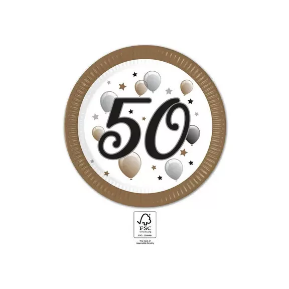 Happy Birthday 50 Milestone papírtányér 8 db-os 23 cm FSC Happy Birthday 50 Milestone papírtányér 8 db-os 23 cm FSC