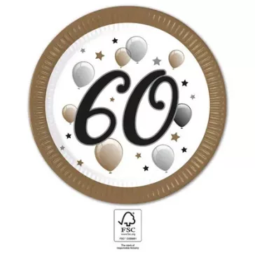 Happy Birthday 60 Milestone papírtányér 8 db-os 23 cm FSC