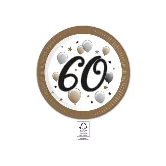 Happy Birthday 60 Milestone papírtányér 8 db-os 23 cm FSC Happy Birthday 60 Milestone papírtányér 8 db-os 23 cm FSC