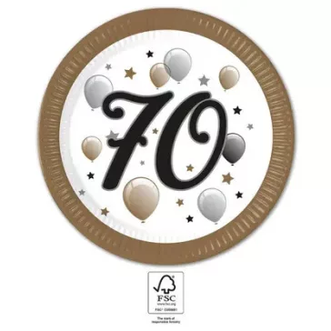 Happy Birthday 70 Milestone papírtányér 8 db-os 23 cm FSC