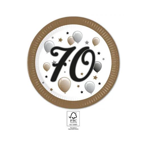 Happy Birthday 70 Milestone papírtányér 8 db-os 23 cm FSC