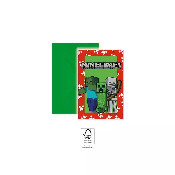 Minecraft Green party meghívó 6 db-os FSC