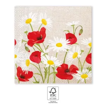 Virág Daisies Poppies szalvéta 20 db-os, 33x33 cm FSC