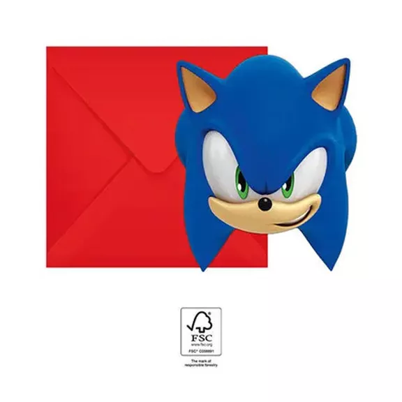 Sonic a sündisznó Sega party meghívó 6 db-os FSC